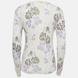 Victoria Beckham Cream Floral Print Wool Knit Sweater S 