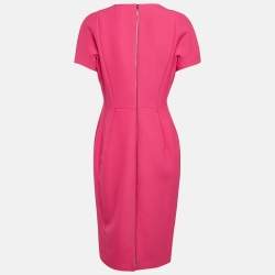 Pre Owned Victoria Beckham Pink Wool Blend Paneled Midi Sheath Dress M
