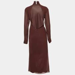 Pre Owned Victoria Beckham Burgundy Crepe High Neck Midi Dress M