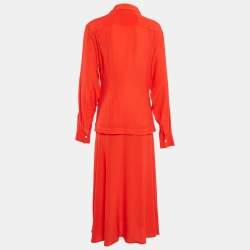 مملوكة مسبقًا Victoria Beckham Red Silk Drape Style Midi Dress M