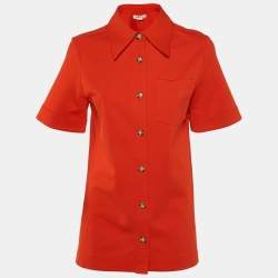 Victoria Beckham Red Jersey Fitted Button Front Shirt M