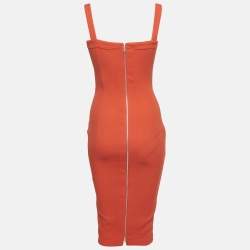 Pre Owned Victoria Beckham Red Crepe Sweetheart Neck Sleeveless Midi Dress S