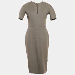 Victoria Beckham Grey Wool Shift Midi Dress L