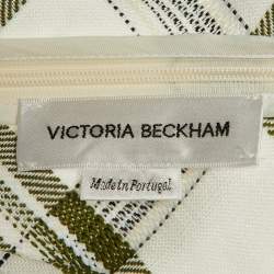 Pre Owned Victoria Beckham White Checked Canvas Plunge V-Neck Mini Dress M