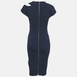 Victoria Beckham Navy Blue Silk Blend Cut-Out Shoulder Sheath Dress S