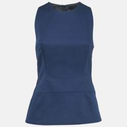 Victoria Beckham Navy Blue Cotton Sleeveless Top M 