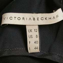Pre Owned Victoria Beckham Cream and Black Silk and Wool Panel Detail Sleeveless Midi Dress M