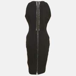 Pre Owned Victoria Beckham Cream and Black Silk and Wool Panel Detail Sleeveless Midi Dress M