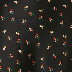 Pre Owned Victoria Beckham Black Floral Print Textured Satin Midi Skirt S