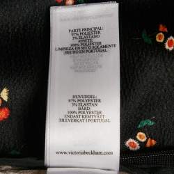 Pre Owned Victoria Beckham Black Floral Print Textured Satin Midi Skirt S