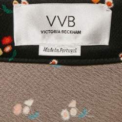Pre Owned Victoria Beckham Black Floral Print Textured Satin Midi Skirt S