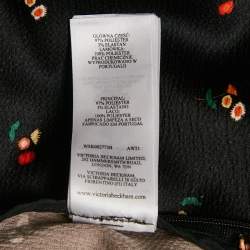 Pre Owned Victoria Beckham Black Floral Print Textured Satin Midi Skirt S