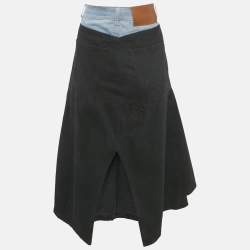 Pre Owned Victoria Beckham Blue/Black Denim Midi Skirt L