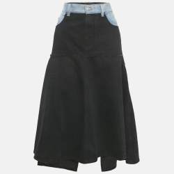 Pre Owned Victoria Beckham Blue/Black Denim Midi Skirt L