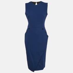Victoria Beckham Blue Wool Sleeveless Midi Dress M