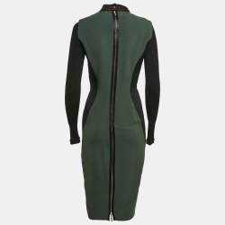 Victoria Beckham Green/Black Wool Blend Paneled Detail Bodycon Dress M