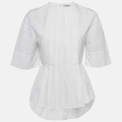 مملوكة مسبقًا Victoria Beckham White Cotton Pleated Top S