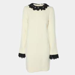 Victoria Beckham Cream/Black Wool Lace Dress S