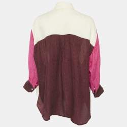 Pre Owned Victoria Beckham Multicolor/Cream Textured Crepe Oversized Shirt XS
