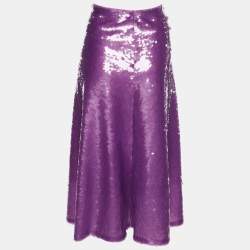 Pre Owned Victoria Beckham Purple Sequin Midi Skirt M