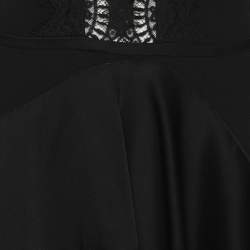 Pre Owned Victoria Beckham Black Crepe Ruffle Lace-Trim Mini Dress S