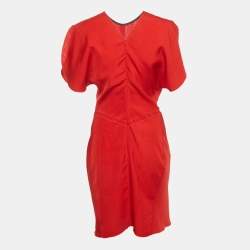 Pre Owned Victoria Beckham Red Linen Draped Short Dress S
