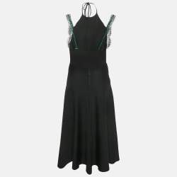 Pre Owned Victoria Beckham Black Knit Lace Trimmed Midi Dress M