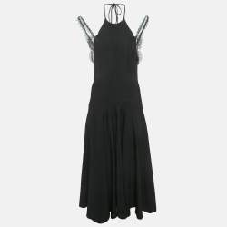 Pre Owned Victoria Beckham Black Knit Lace Trimmed Midi Dress M