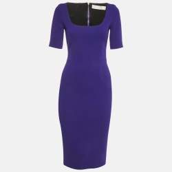 Pre Owned Victoria Beckham Purple Crepe Sheath Midi Dress S