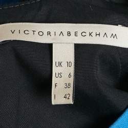 Pre Owned Victoria Beckham Blue Silk & Wool Contrast Detail Midi Dress M