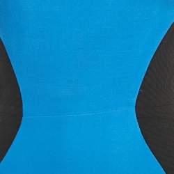 Pre Owned Victoria Beckham Blue Silk & Wool Contrast Detail Midi Dress M