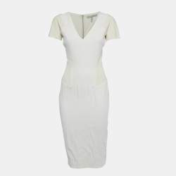 Pre Owned Victoria Beckham Cream & White Cotton Midi Dress S
