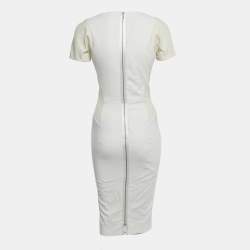 Pre Owned Victoria Beckham Cream & White Cotton Midi Dress S