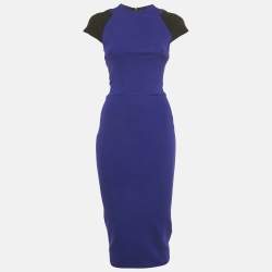 Pre Owned Victoria Beckham Navy Blue & Black Jersey Sheath Dress S