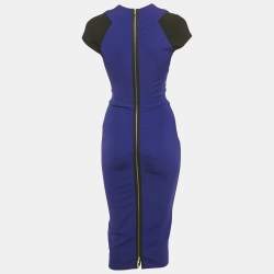 Pre Owned Victoria Beckham Navy Blue & Black Jersey Sheath Dress S