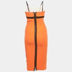 Pre Owned Victoria Beckham Orange Stretch Crepe Contrast Detail Sheath Dress S