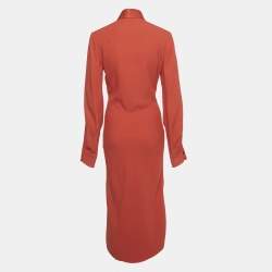 Pre Owned Victoria Beckham Red Crepe Plunge Neck Tie Detail Maxi Dress S 