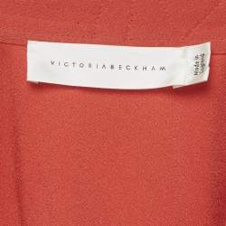 Pre Owned Victoria Beckham Red Crepe Plunge Neck Tie Detail Maxi Dress S 