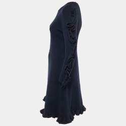 Pre Owned Victoria Beckham Navy Blue Jersey Knit Frill Detail Mini Dress M