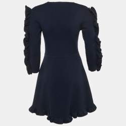 Pre Owned Victoria Beckham Navy Blue Jersey Knit Frill Detail Mini Dress M