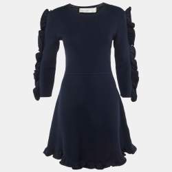 Pre Owned Victoria Beckham Navy Blue Jersey Knit Frill Detail Mini Dress M