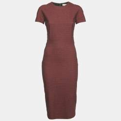 Pre Owned Victoria Beckham Burgundy Jacquard Sheath Dress S