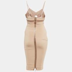 Pre Owned Victoria Beckham Beige Jersey and Satin Trim Cami Fitted Dress S