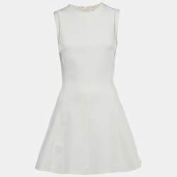 Pre Owned Victoria Beckham White Stretch Knit Flared Mini Dress S