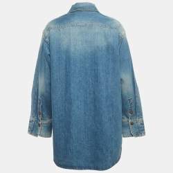 Pre Owned Victoria Beckham Blue Denim Pleated Oversized Shirt S