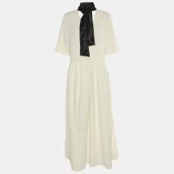 Pre Owned Victoria Beckham Daisy White Crepe Tie Neck Maxi Dress M