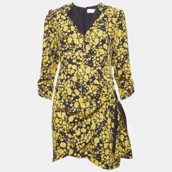 Pre Owned Victoria Beckham Black/Yellow Printed Crepe Wrap Mini Dress S