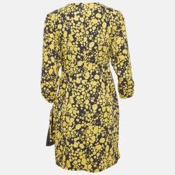Pre Owned Victoria Beckham Black/Yellow Printed Crepe Wrap Mini Dress S