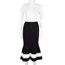 VICTORIA BECKHAM black white bullseye stripe jacquard knit trumpet midi  skirt 1