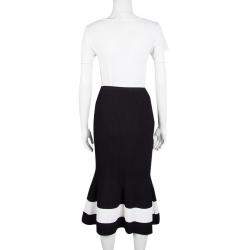 Pre Owned Victoria Beckham Black Contrast Stripe Detail Rib Knit Fluted Midi Skirt S